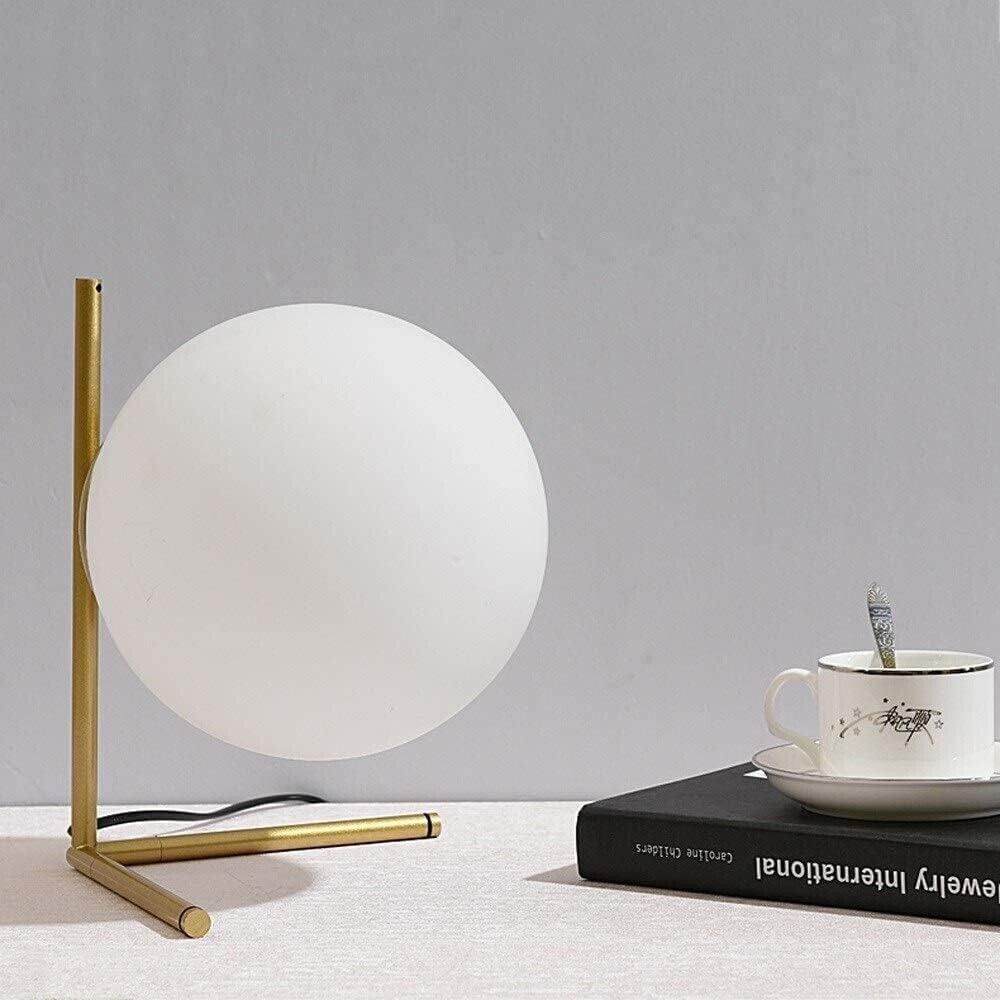 LAMPADA DA TAVOLO 1 SFERA IN VETRO LUME SUPPORTO ABAT JOUR BRONZO G9 D34
