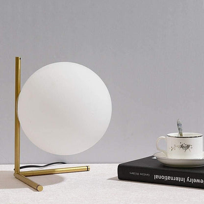 LAMPADA DA TAVOLO 1 SFERA IN VETRO LUME SUPPORTO ABAT JOUR BRONZO G9 D34