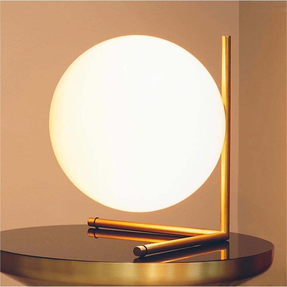 LAMPADA DA TAVOLO 1 SFERA IN VETRO LUME SUPPORTO ABAT JOUR BRONZO G9 D34