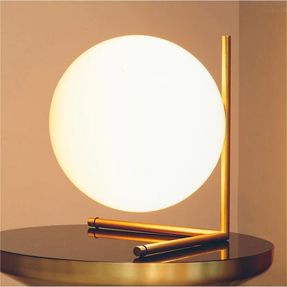 LAMPADA DA TAVOLO 1 SFERA IN VETRO LUME SUPPORTO ABAT JOUR BRONZO G9 D34