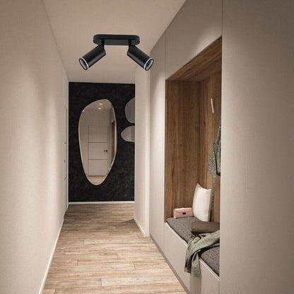 FARETTO ORIENTABILE DA SOFFITTO SUPPORTO 2 DIFFUSORI PORTAFARETTO GU10 NERO