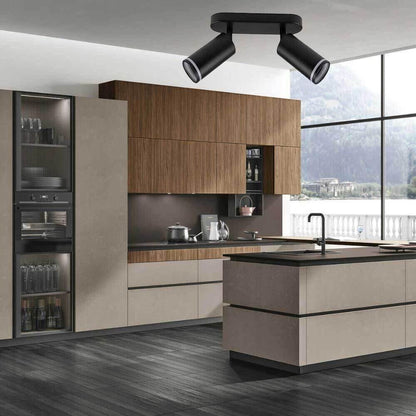 FARETTO ORIENTABILE DA SOFFITTO SUPPORTO 2 DIFFUSORI PORTAFARETTO GU10 NERO