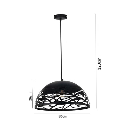 LAMPADARIO A SOSPENSIONE PARALUME IN METALLO TRAFORATO PORTALAMPADA E27 NERO