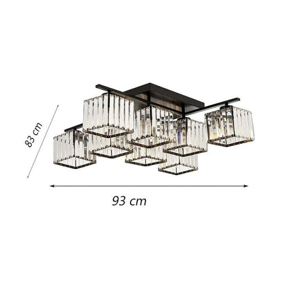 LAMPADARIO DA SOFFITTO 8 CUBI IN VETRO PORTALAMPADINA E27 METALLO NERO MODERNO