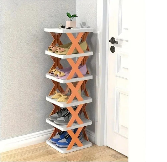 SCARPIERA SALVA SPAZIO SLIM SCAFALE 6 MENSOLE PORTA SCARPE IN PLASTICA ARANCIONE