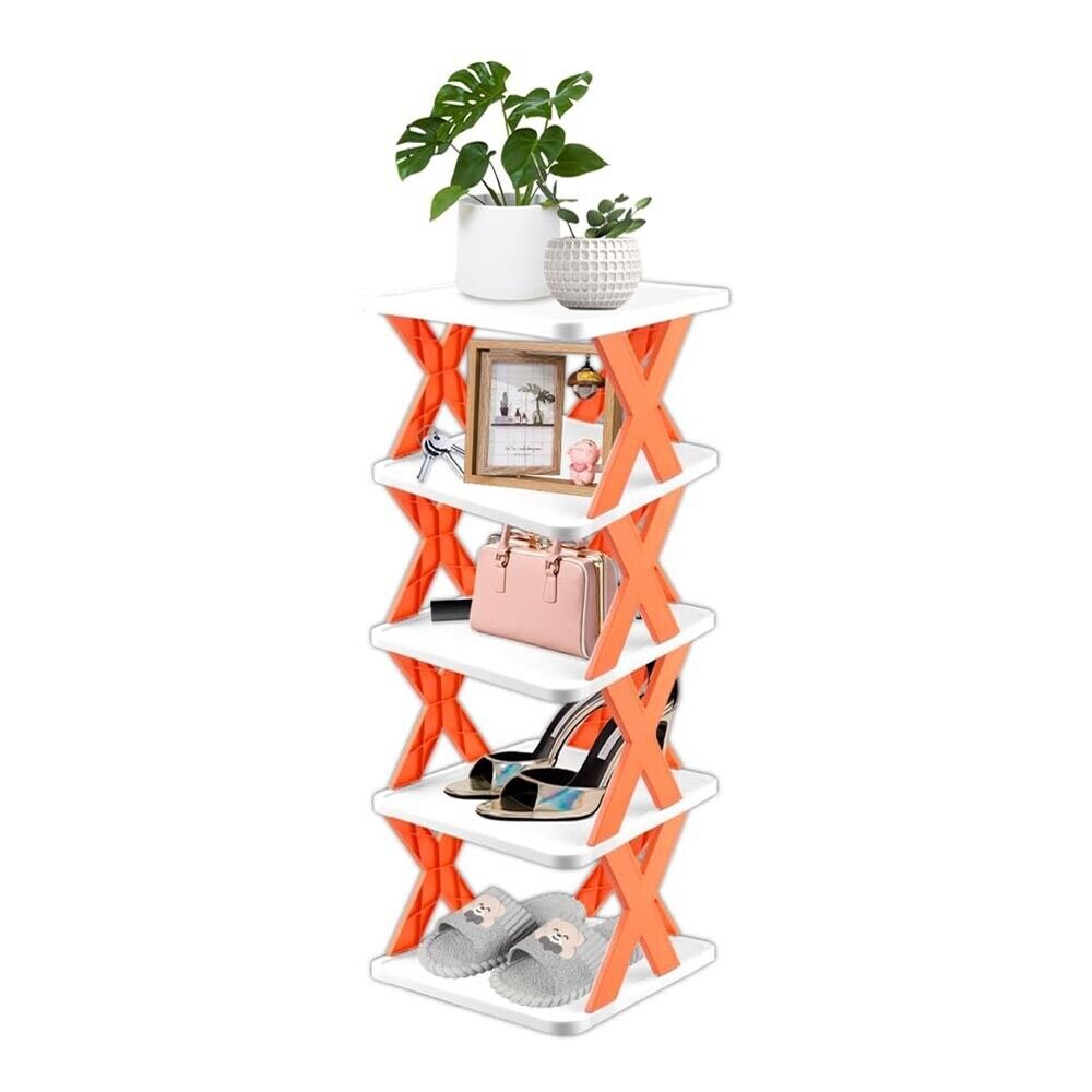 SCARPIERA SALVA SPAZIO SLIM SCAFALE 6 MENSOLE PORTA SCARPE IN PLASTICA ARANCIONE