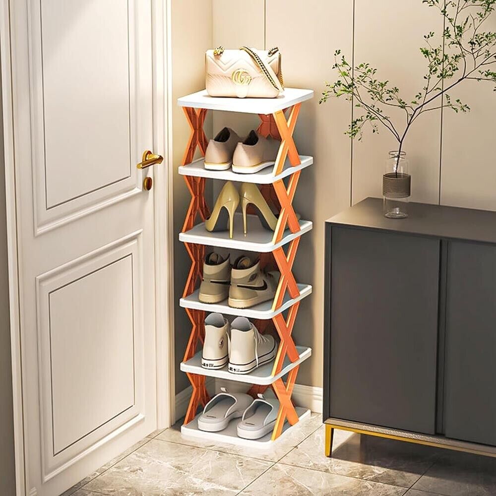 SCARPIERA SALVA SPAZIO SLIM SCAFALE 6 MENSOLE PORTA SCARPE IN PLASTICA ARANCIONE
