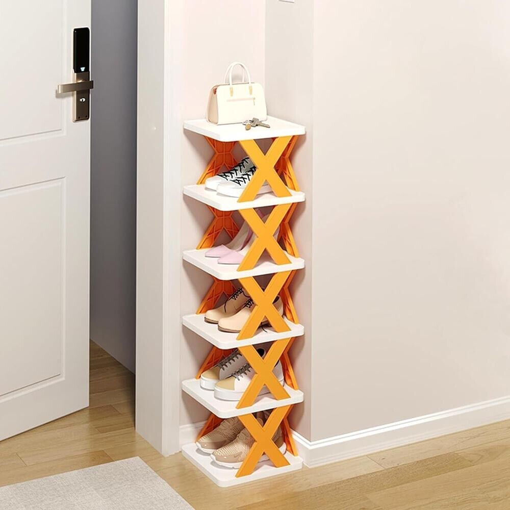 SCARPIERA SALVA SPAZIO SLIM SCAFALE 6 MENSOLE PORTA SCARPE IN PLASTICA ARANCIONE