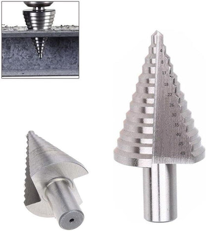 FRESA CONICA PER TRAPANO SCALINI GRADINI DA 4 8 13 18 22 26 30 35 40 45 49 MM