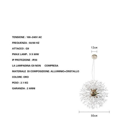 LAMPADARIO A SOSPENSIONE G9 FILI IN ACCIAIO CON CRISTALLI STILE MODERNO LP32O