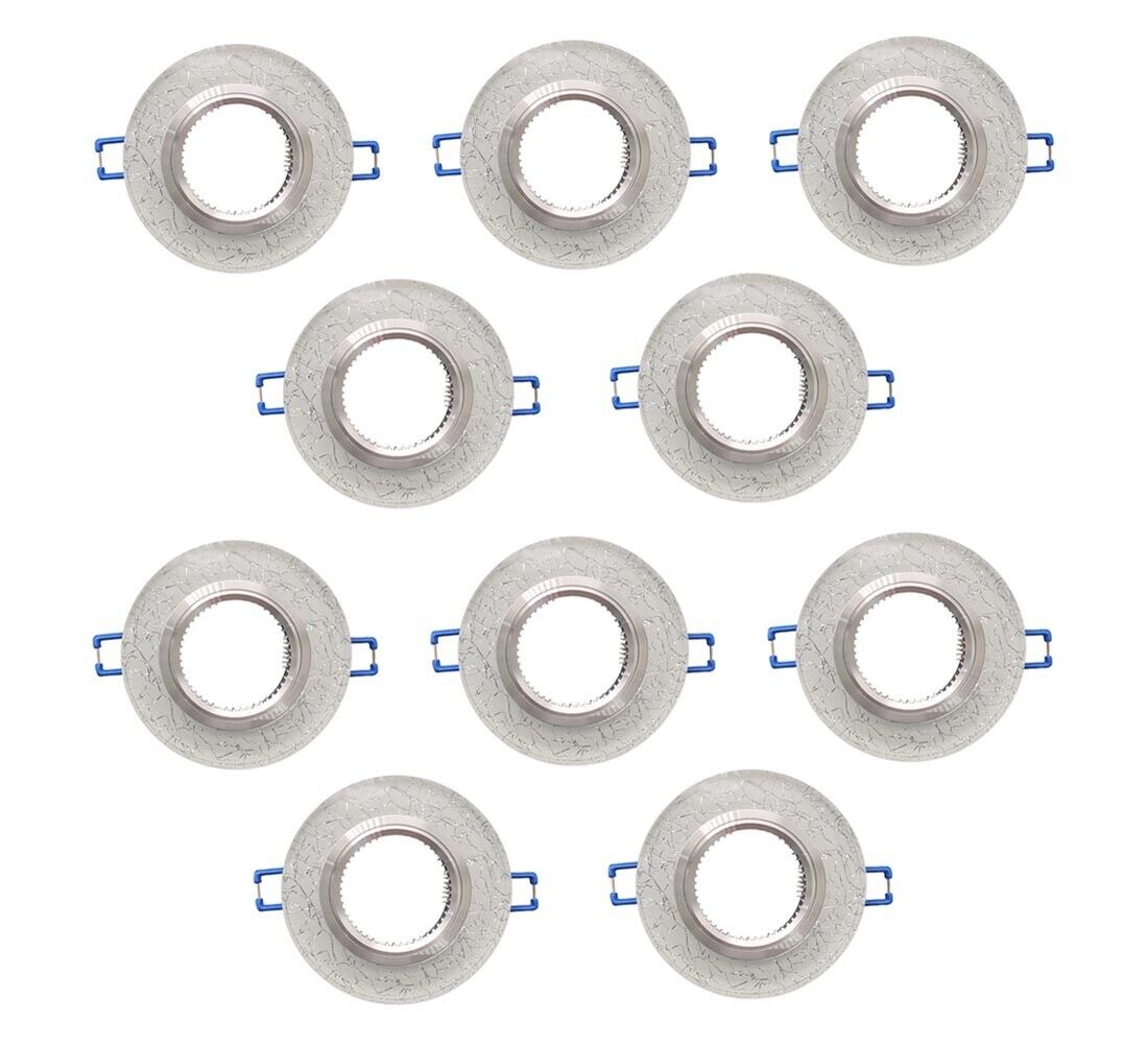 10 PORTA FARETTO DA INCASSO SUPPORTO TONDO PORTAFARETTI VETRO COLOR ARGENTO P15
