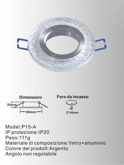 10 PORTA FARETTO DA INCASSO SUPPORTO TONDO PORTAFARETTI VETRO COLOR ARGENTO P15
