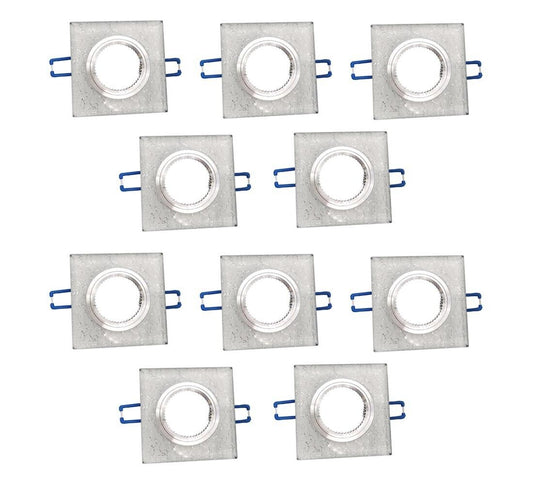 10 PORTA FARETTO A INCASSO SUPPORTO QUADRATO PORTAFARETTI VETRO ARGENTO P16
