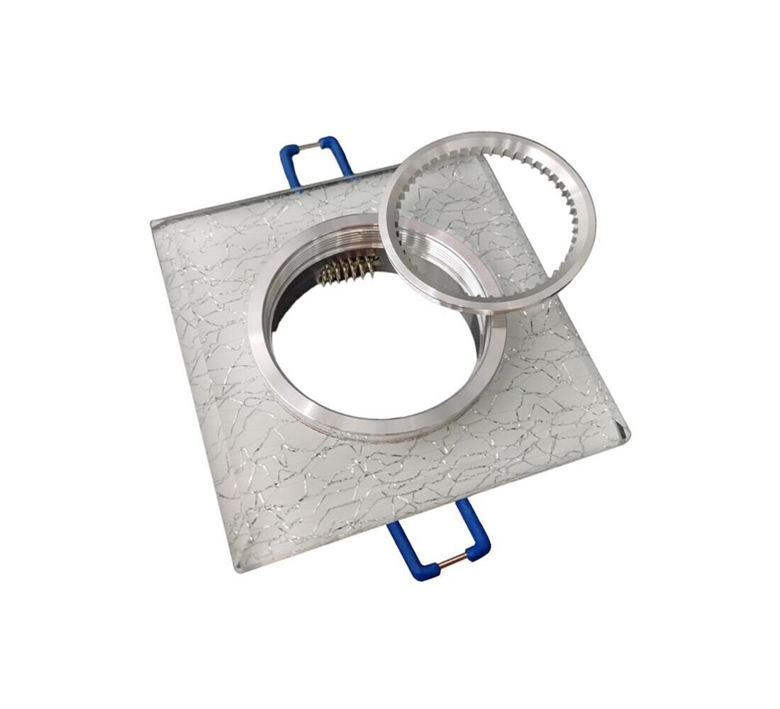 10 PORTA FARETTO A INCASSO SUPPORTO QUADRATO PORTAFARETTI VETRO ARGENTO P16