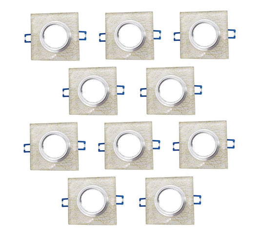 10 PORTA FARETTO DA INCASSO SUPPORTO QUADRATO PORTAFARETTI VETRO COLOR ORO P16