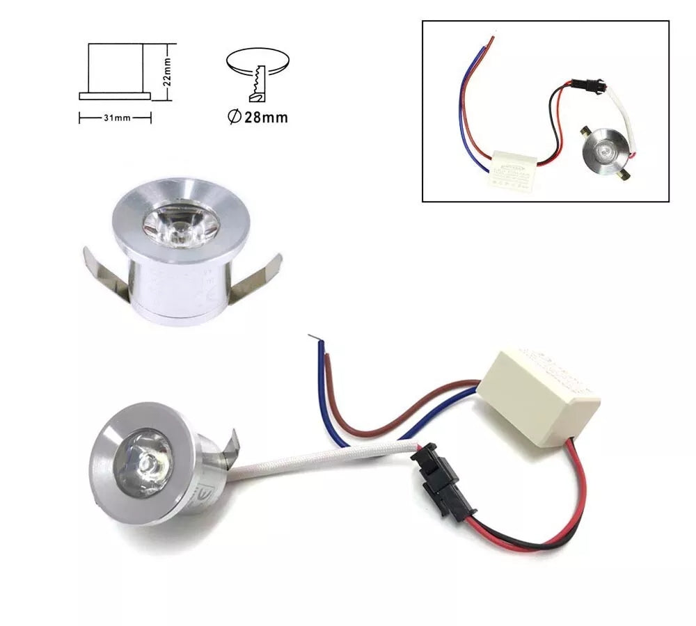 KIT 10 FARETTI LUCE CALDA FARETTO LED A INCASSO 1 W TRASFORMATORE SILVER P31