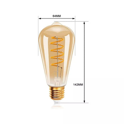 LAMPADINA LED LUCE CALDA 4 W FILAMENTO A SPIRALE VETRO AMBRATO VINTAGE E27 ST64S