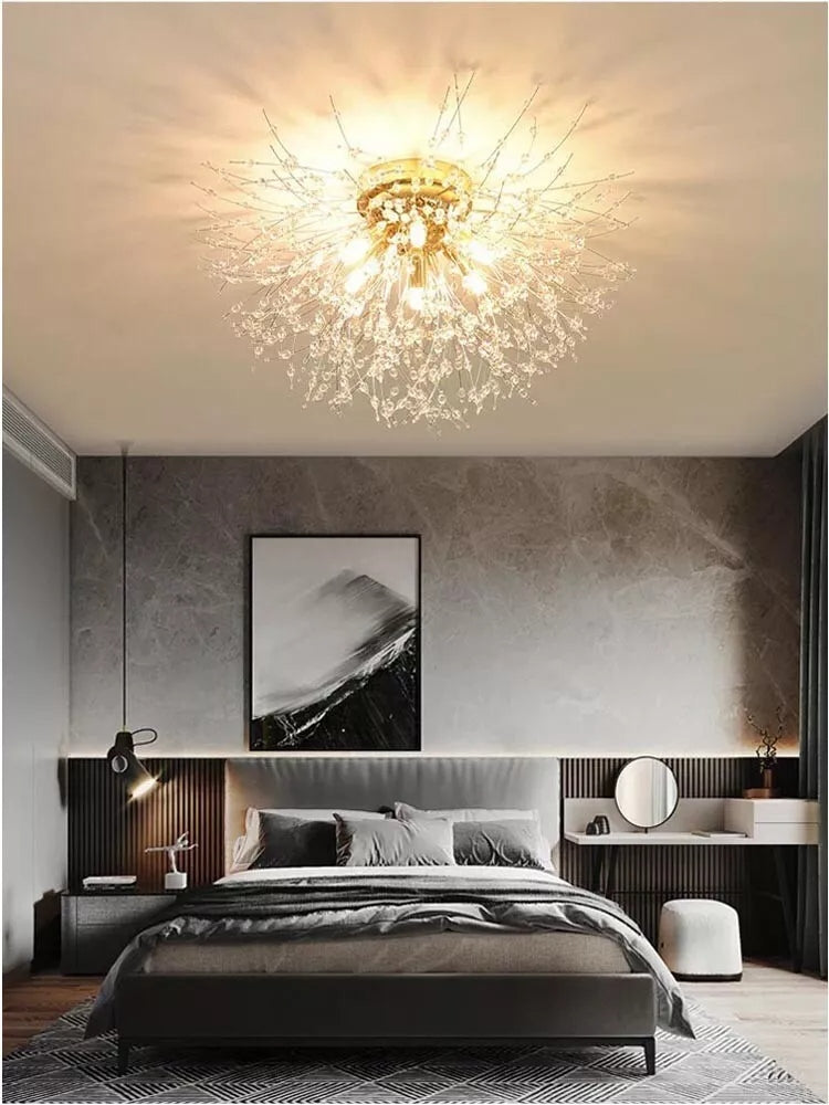 LAMPADARIO PLAFONIERA G9 FILI IN ACCIAIO CON CRISTALLI STILE MODERNO PN13O