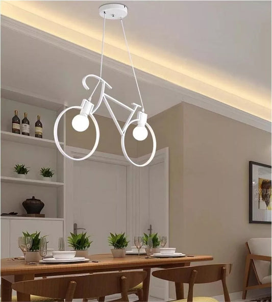 LAMPADARIO A SOSPENSIONE FORMA DI BICICLETTA BICI PORTALAMPADA E27 BIANCO