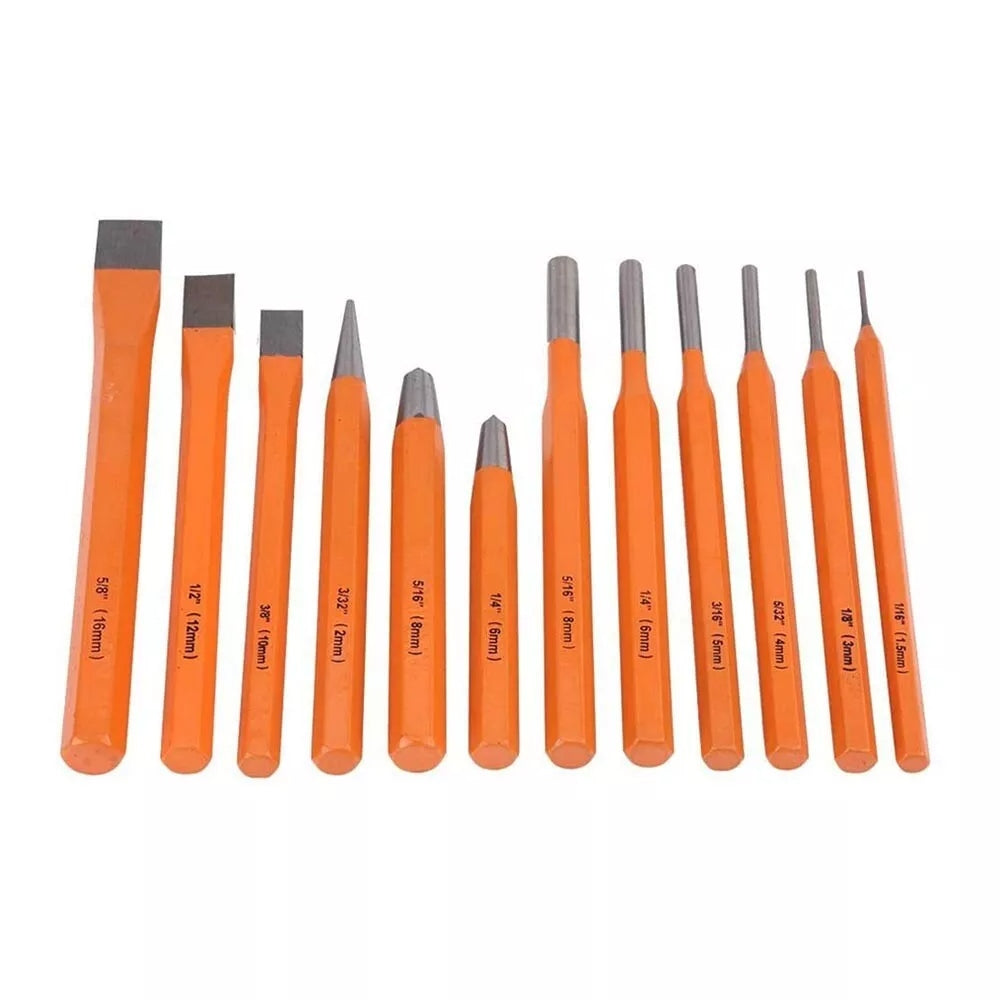 SET 12 SCALPELLI PUNTERUOLI PUNZONI CONICI CACCIASPINE CACCIACHIODI