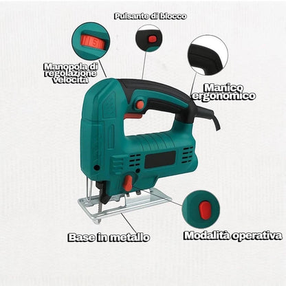 SEGHETTO ALTERNATIVO ELETTRICO PER LEGNO METALLO 800 W LAMA TAGLIO 80 MM