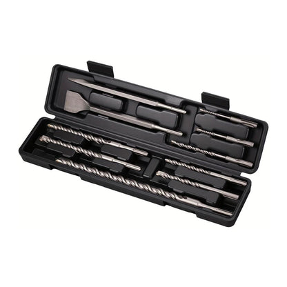 PUNTE E SCALPELLI PER TRAPANO DEMOLITORE ATTACCO SDS PLUS SET 10 PZ IN VALIGETTA