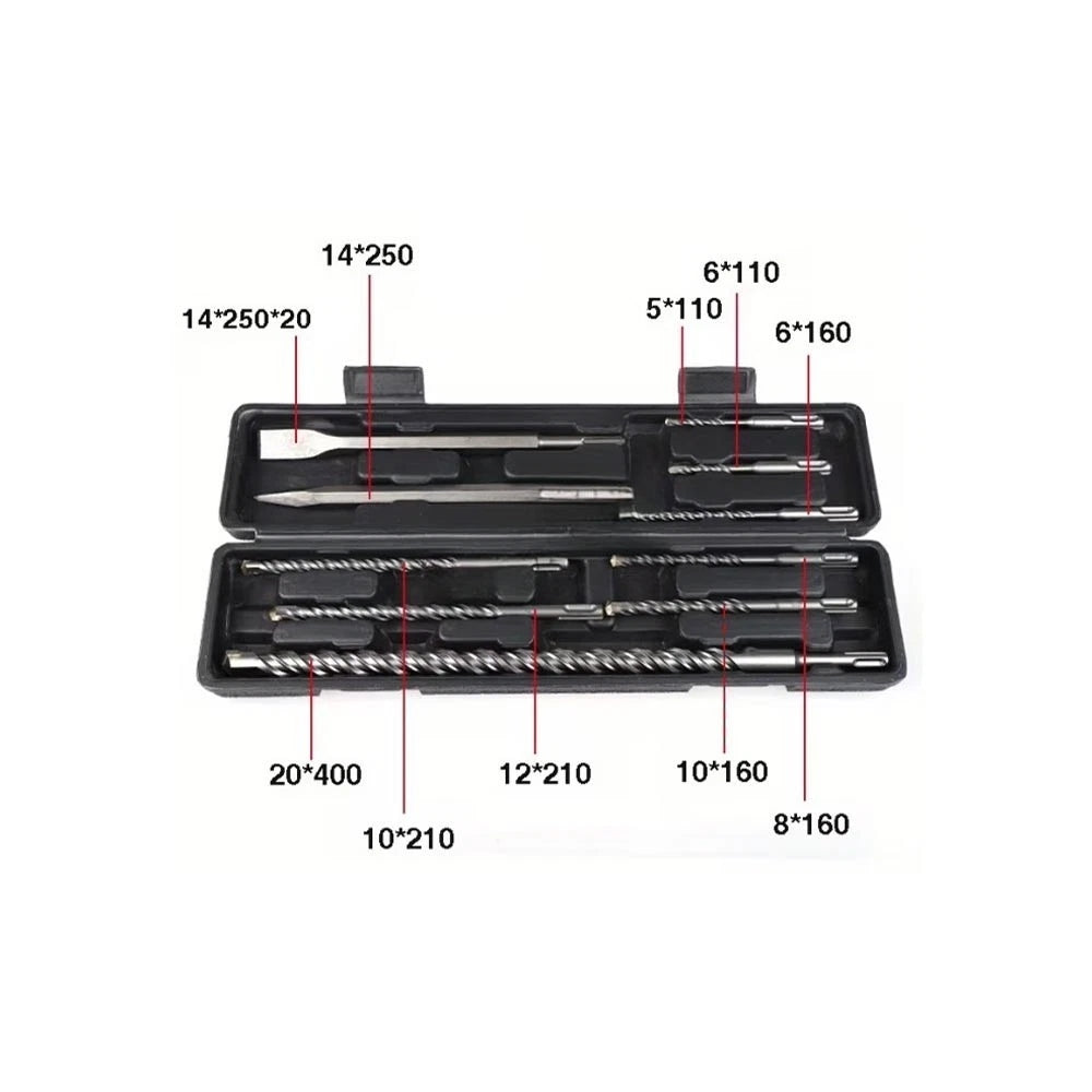 PUNTE E SCALPELLI PER TRAPANO DEMOLITORE ATTACCO SDS PLUS SET 10 PZ IN VALIGETTA