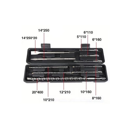 PUNTE E SCALPELLI PER TRAPANO DEMOLITORE ATTACCO SDS PLUS SET 10 PZ IN VALIGETTA