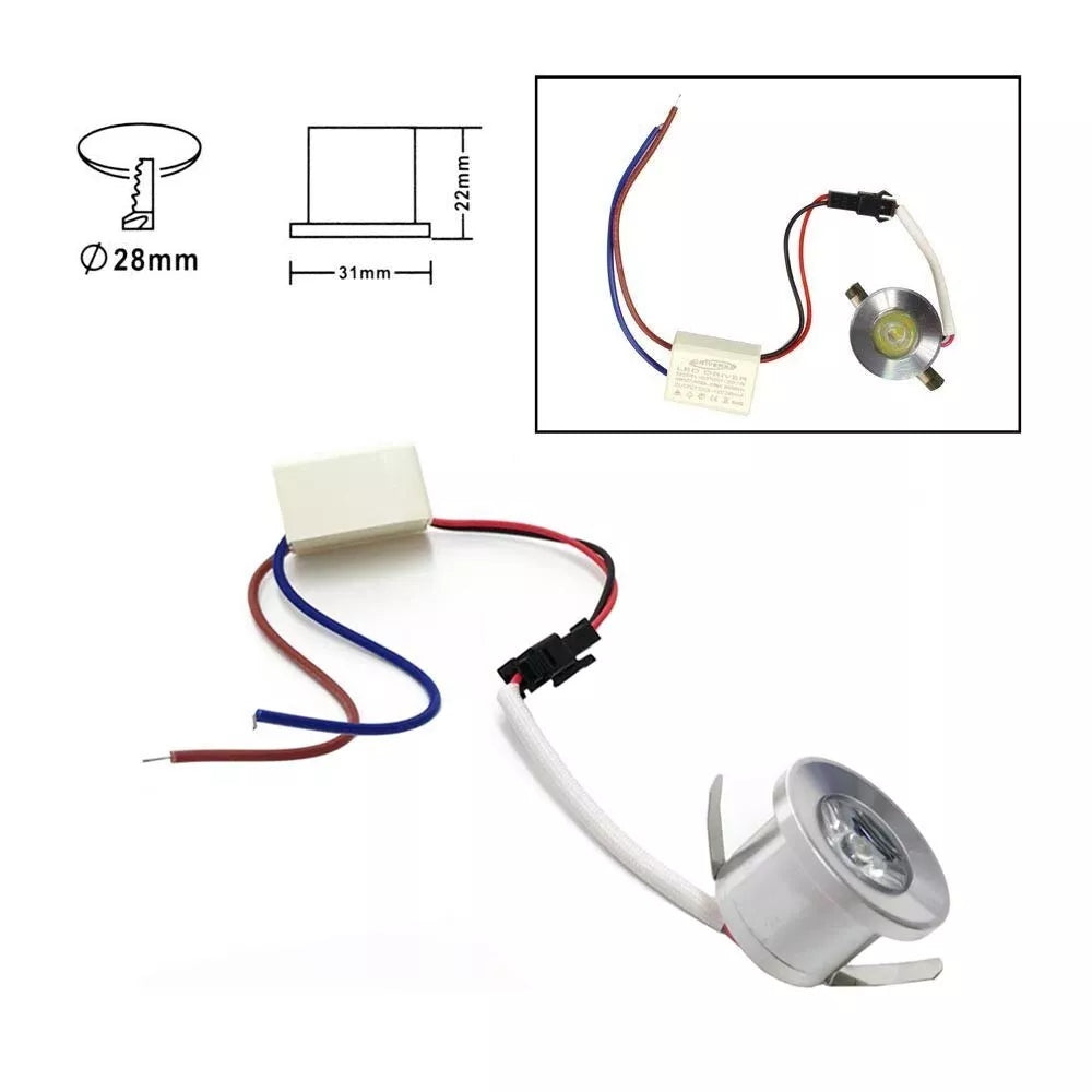 FARETTO 1 WATT LED LUCE BLU 5 FARETTI DA INCASSO BORDO SILVER P31-5B