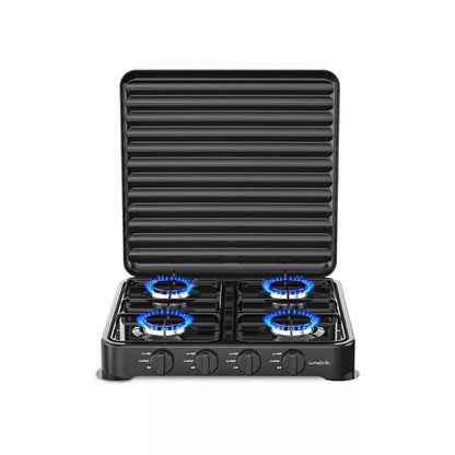 FORNELLO A GAS GPL CUCINA DA CAMPEGGIO CASA 4 FUOCHI PIASTRA QUADRUPLO NERO