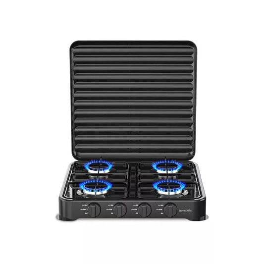 FORNELLO A GAS GPL CUCINA DA CAMPEGGIO CASA 4 FUOCHI PIASTRA QUADRUPLO NERO