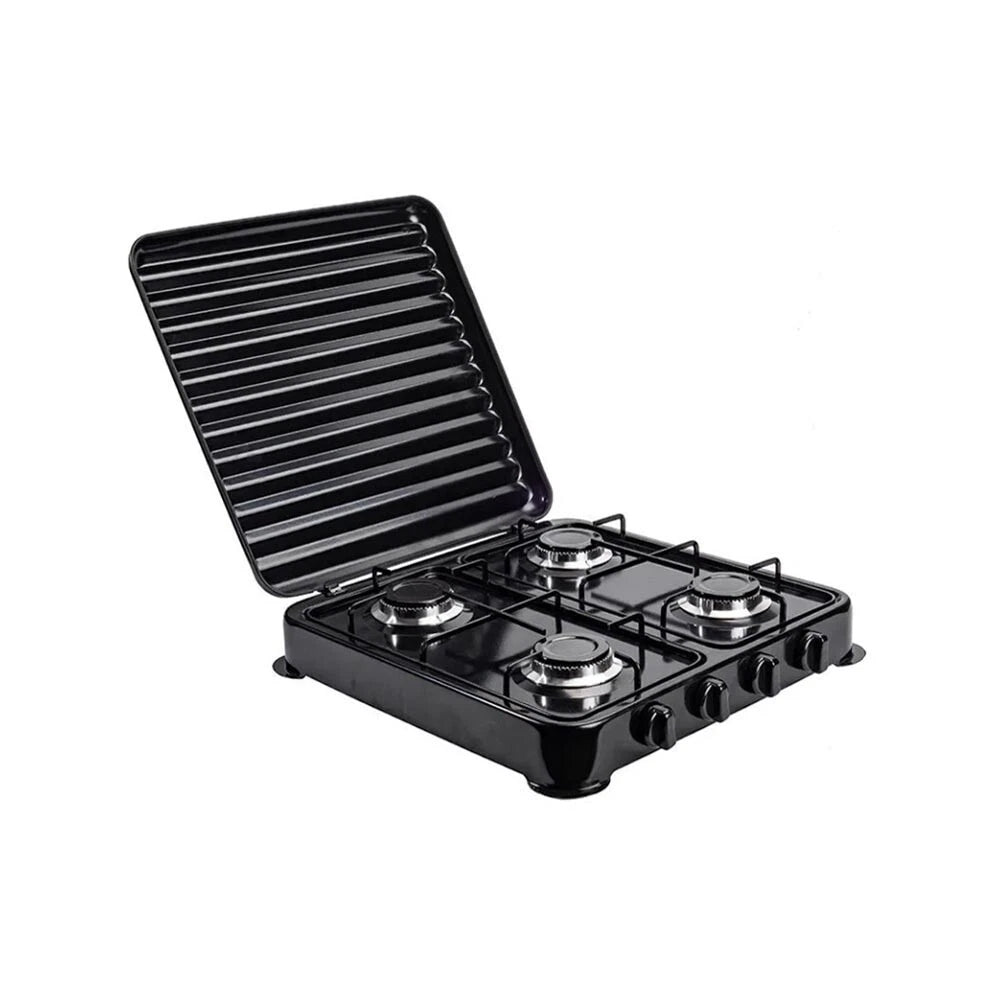 FORNELLO A GAS GPL CUCINA DA CAMPEGGIO CASA 4 FUOCHI PIASTRA QUADRUPLO NERO