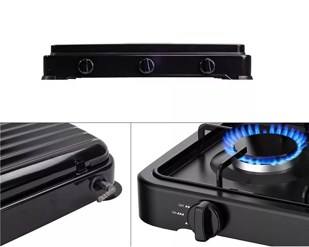 FORNELLO A GAS GPL CUCINA DA CAMPEGGIO CASA 3 FUOCHI PIASTRA NERO