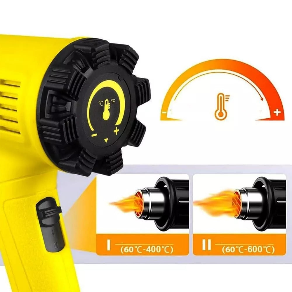 PISTOLA TERMICA ARIA CALDA 2000 W SVERNICIATORE PHON 2 VELOCITA’ 4 ACCESSORI QR-