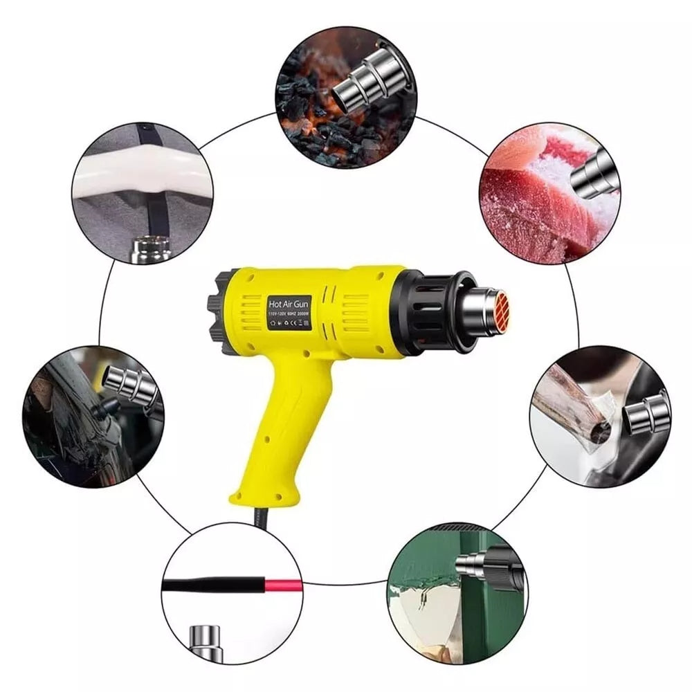 PISTOLA TERMICA ARIA CALDA 2000 W SVERNICIATORE PHON 2 VELOCITA’ 4 ACCESSORI QR-