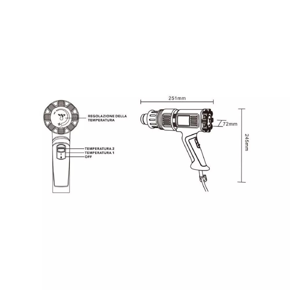 PISTOLA TERMICA ARIA CALDA 2000 W SVERNICIATORE PHON 2 VELOCITA’ 4 ACCESSORI QR-