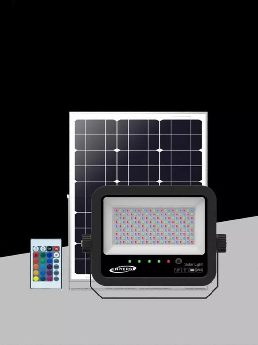 FARO LED RGB PANNELLO SOLARE 30 W TELECOMANDO FARETTO SENSORE CREPUSCOLARE IP65