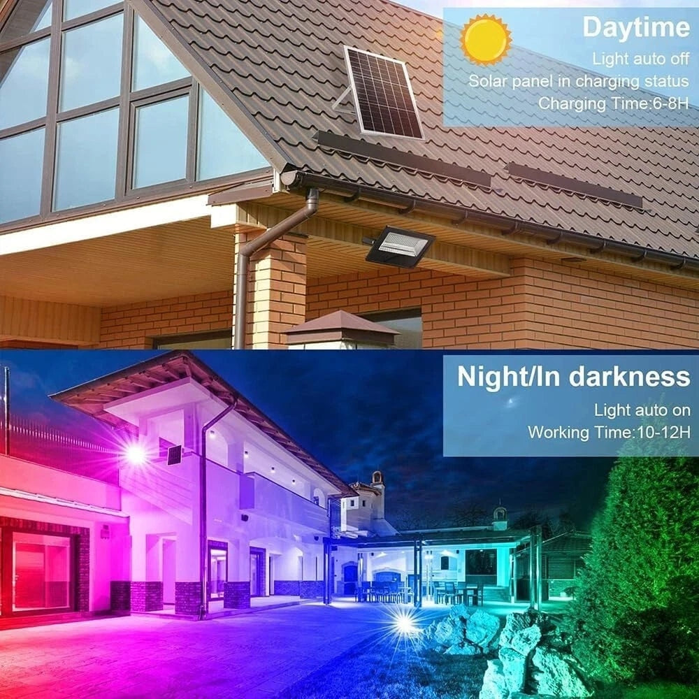 FARO LED RGB PANNELLO SOLARE 30 W TELECOMANDO FARETTO SENSORE CREPUSCOLARE IP65