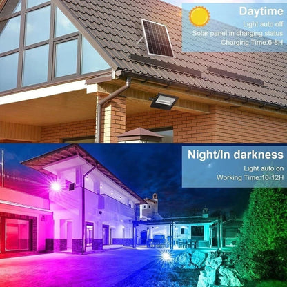 FARO LED RGB PANNELLO SOLARE 30 W TELECOMANDO FARETTO SENSORE CREPUSCOLARE IP65
