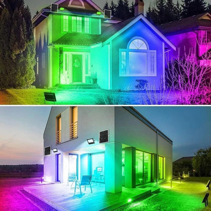 FARO LED RGB PANNELLO SOLARE 30 W TELECOMANDO FARETTO SENSORE CREPUSCOLARE IP65