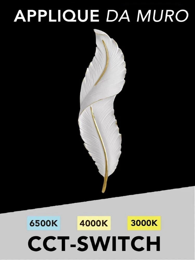 APPLIQUE LED A FORMA DI PIUMA LAMPADA LUCE BIANCA CALDA NATURALE 12 W 3 CCT