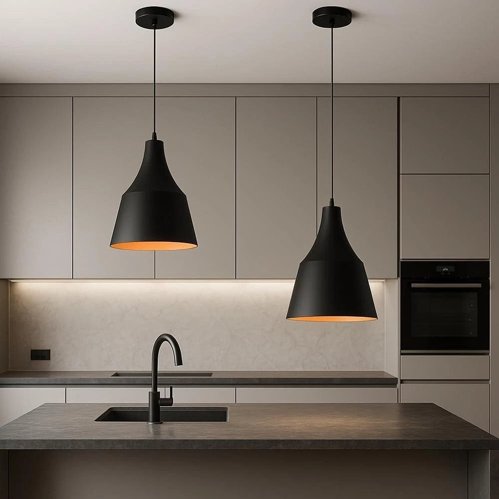 LAMPADARIO A SOSPENSIONE PARALUME A CUPOLA PORTALAMPADA E27 MODERNO NERO