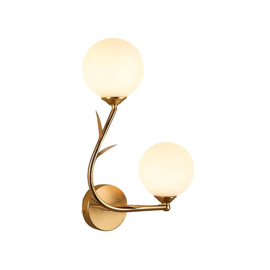 APPLIQUE DA PARETE DUE SFERE SFERA G9 LAMPADA RAMO CON FOGLI COLOR BRONZO AQ65