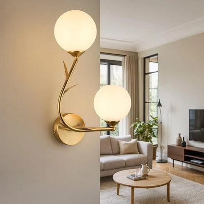 APPLIQUE DA PARETE DUE SFERE SFERA G9 LAMPADA RAMO CON FOGLI COLOR BRONZO AQ65