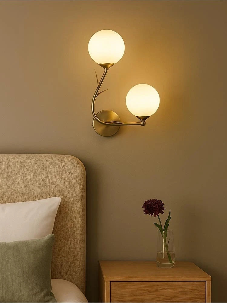 APPLIQUE DA PARETE DUE SFERE SFERA G9 LAMPADA RAMO CON FOGLI COLOR BRONZO AQ65