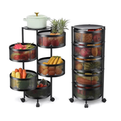 CARRELLO IN METALLO 5 RIPIANI GIRA 360° CESTO PORTA FRUTTA VERDURA 4 RUOTE 90 CM