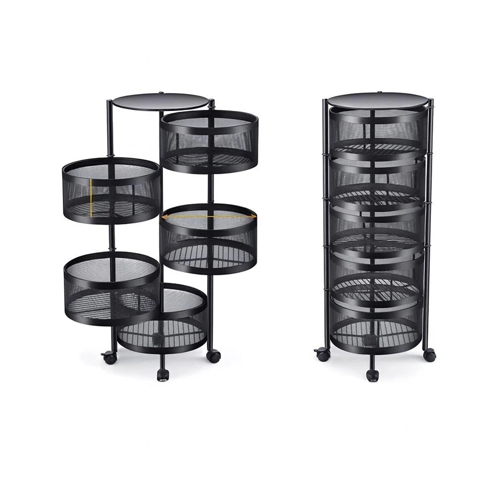 CARRELLO IN METALLO 5 RIPIANI GIRA 360° CESTO PORTA FRUTTA VERDURA 4 RUOTE 90 CM