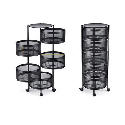 CARRELLO IN METALLO 5 RIPIANI GIRA 360° CESTO PORTA FRUTTA VERDURA 4 RUOTE 90 CM