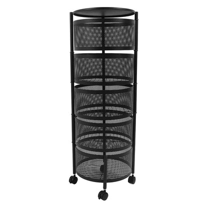 CARRELLO IN METALLO 5 RIPIANI GIRA 360° CESTO PORTA FRUTTA VERDURA 4 RUOTE 90 CM