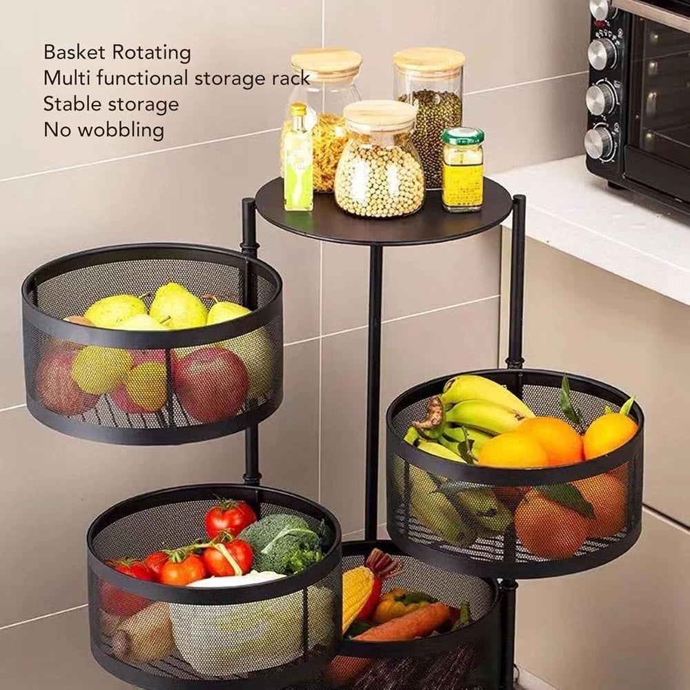 CARRELLO IN METALLO 5 RIPIANI GIRA 360° CESTO PORTA FRUTTA VERDURA 4 RUOTE 90 CM